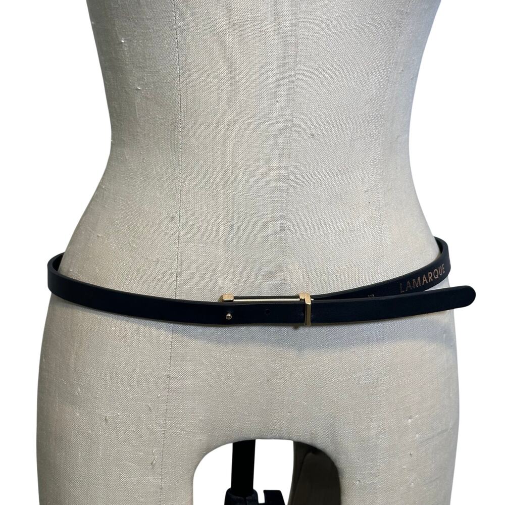 Lamarque Skinny Leather Belt in Black and Gold